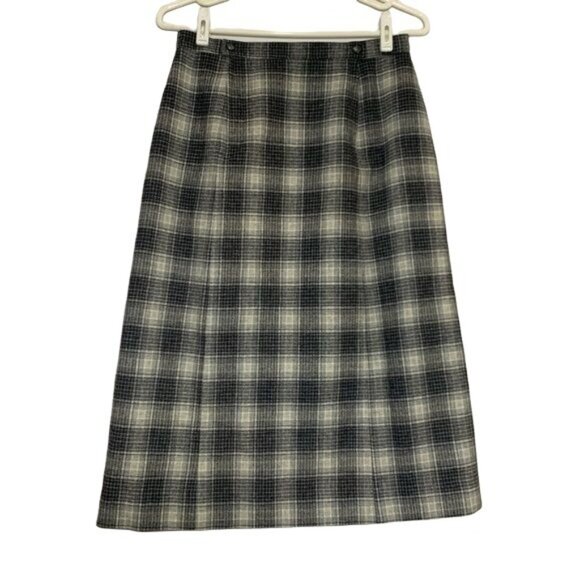 Vintage 70s Pendleton Plaid Midi Skirt Size 6/8 Wool High Waisted Gray Modern - Picture 2 of 8